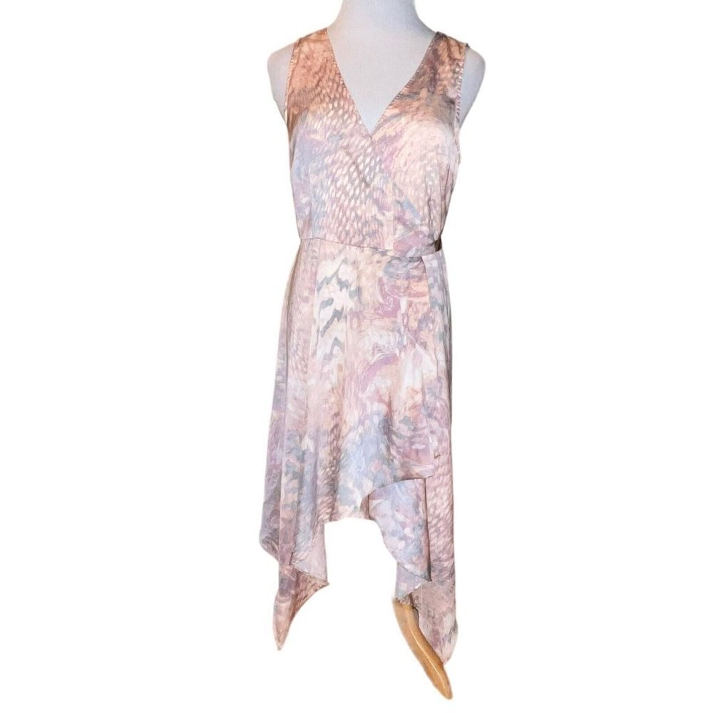 Forever 21 Wrap Dress Pink Gray Reptile Print V Neck Sleeveless‎ Assymetrical Sm